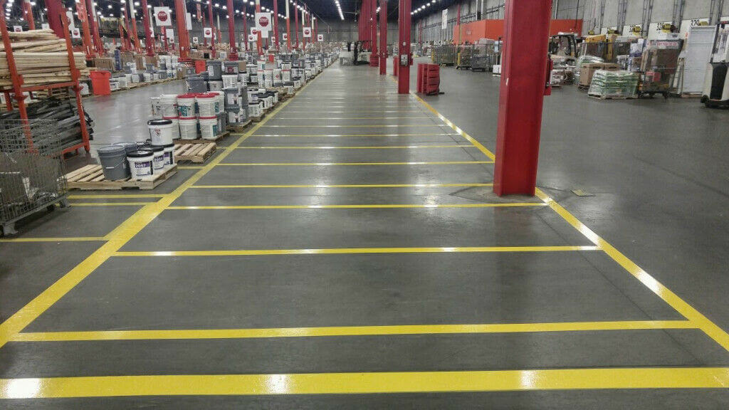 Freshly painted warehouse lines