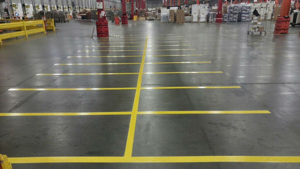 Freshly painted warehouse lines