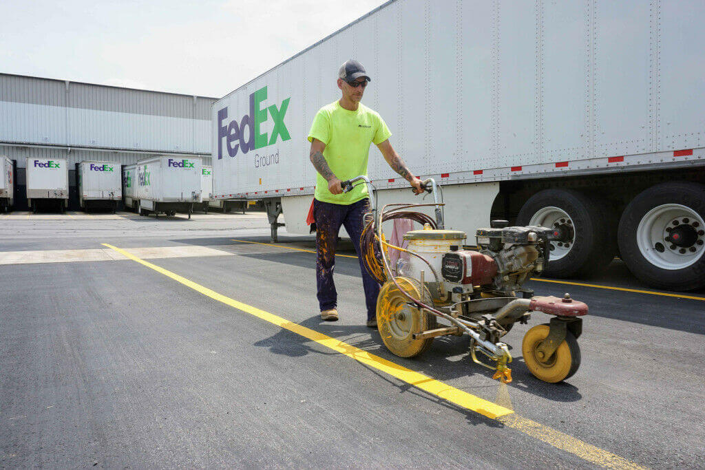 Line painting for truck and trailer parking