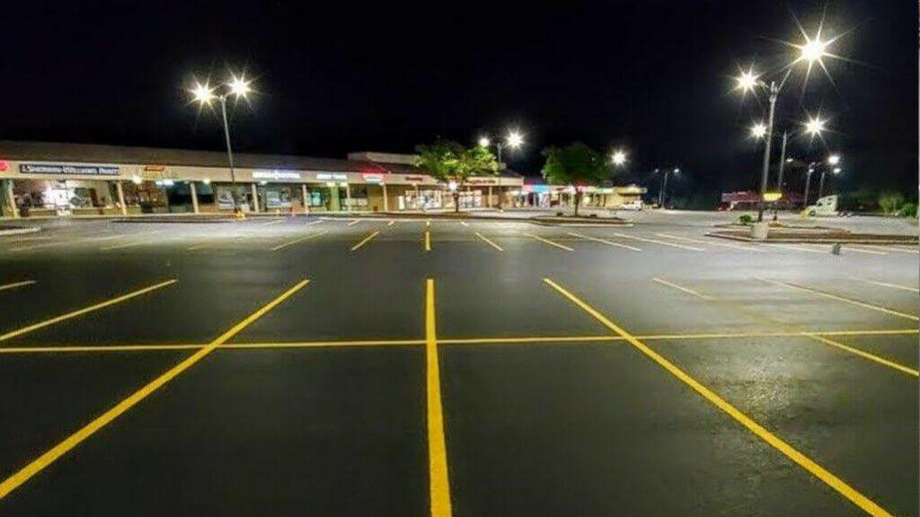 Freshly painted parking lot lines